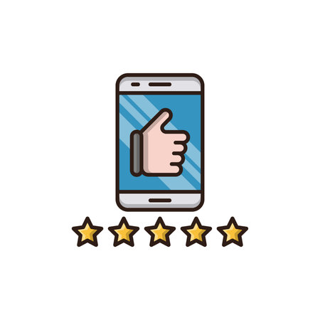 Customer review icon in flat color style. Smartphone with five starsのイラスト素材