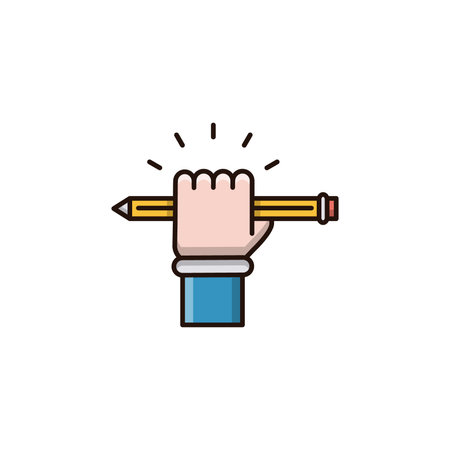 Pencil in hand icon. Flat color design. Vector illustration.のイラスト素材