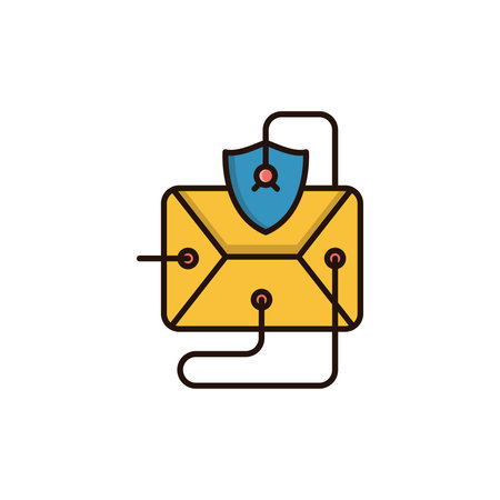 cyber security concept, envelope with shield icon over white background, half line half color style, vector illustrationのイラスト素材