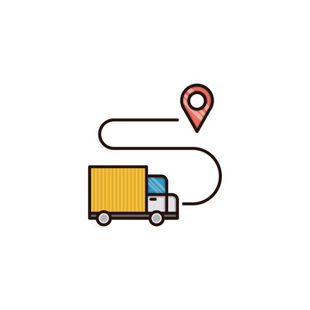 delivery truck with location pin icon vector design symbol of shipping and logisticsのイラスト素材