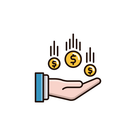Money in hand flat icon. Single high quality outline symbol for web design or mobile app. Thin line sign for design logo. Black outline pictogram on white backgroundのイラスト素材