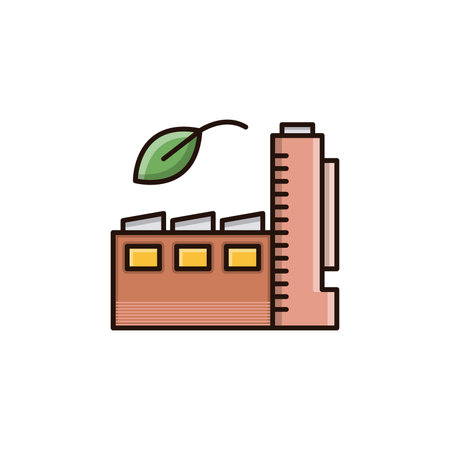 factory building with leafs plant ecology icon. Isolated and flat illustrationのイラスト素材