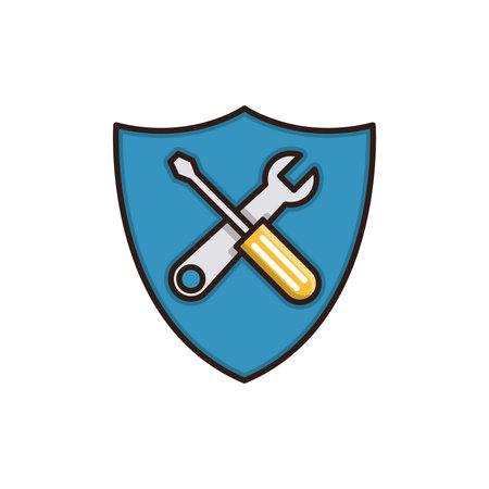 Wrench and screwdriver on shield icon. Repair and service. Vector illustrationのイラスト素材
