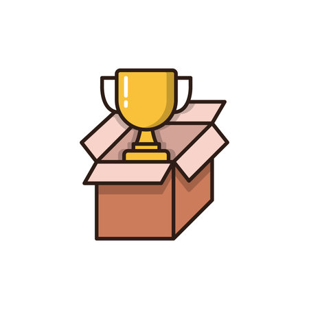 Box and trophy icon in flat color style. Box, award, prize, success concept.のイラスト素材
