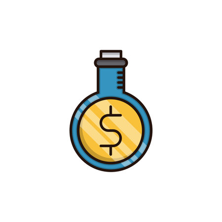 Flask with dollar sign icon. Flat color design. Vector illustration.のイラスト素材