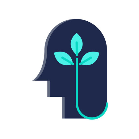 Human head with leaf icon. Flat color design. Vector illustration.のイラスト素材