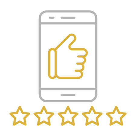 Smartphone with thumbs up and five stars rating. Vector illustration.のイラスト素材