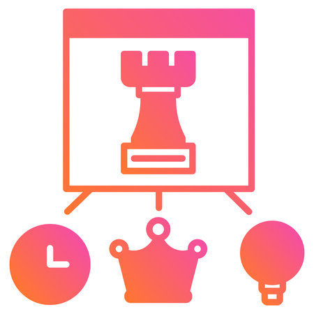 Chess strategy presentation flat icon. Vector illustration. Red and pink colors.のイラスト素材