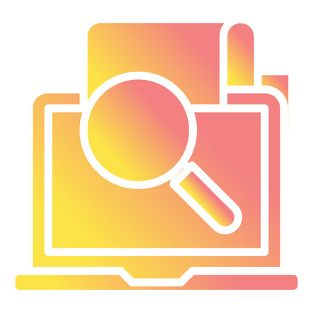 Laptop and magnifying glass flat icon. Search vector illustration isolated on white. Magnifier gradient style design, designed for web and app. Eps 10.のイラスト素材