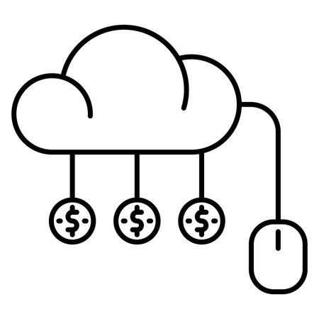 Cloud computing with coins icon. Outline cloud computing with coins vector icon for web design isolated on white backgroundのイラスト素材