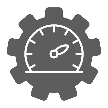 Clock gear solid icon. Clock and gear glyph style pictogram on white background. Time signs for mobile concept and web design. Vector graphics.のイラスト素材