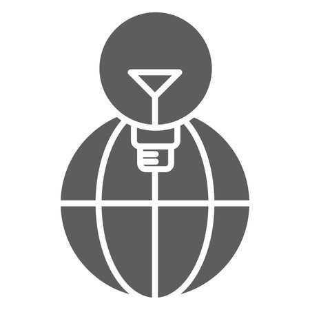 Global connection solid icon. Globe with funnel symbol, glyph style pictogram on white background. Technology signs for mobile concept and web design. Vector graphics.のイラスト素材