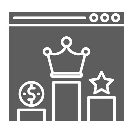 Crown on website solid icon. Browser with star and dollar sign glyph style pictogram on white background. Online marketing signs for mobile concept and web design. Vector graphics.のイラスト素材