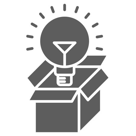 Open box with light bulb solid icon. Open box with light bulb symbol, glyph style pictogram on white background. Idea sign for mobile concept and web design. Vector graphics.のイラスト素材