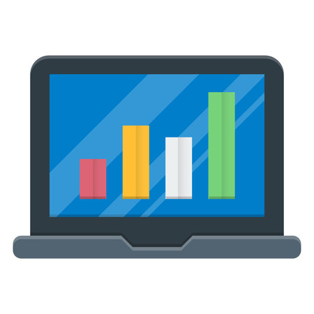 Laptop with bar chart icon. Flat illustration of laptop with bar chart icon for web designのイラスト素材