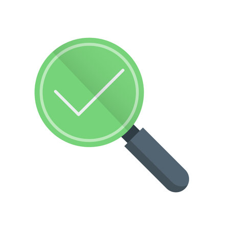 Magnifying glass with check mark icon. Flat design vector illustration.のイラスト素材