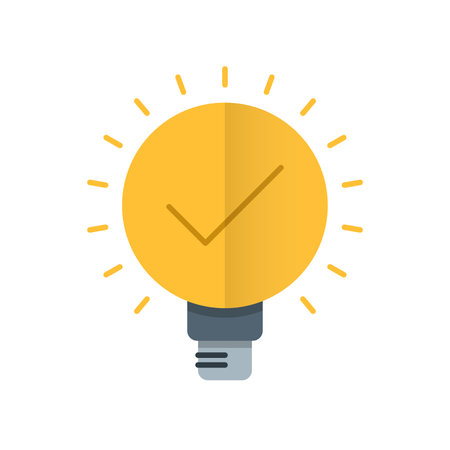 bulb light with check mark icon. vector illustration in flat styleのイラスト素材