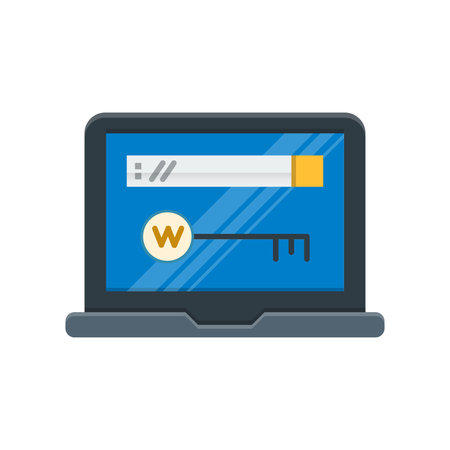 Laptop with password icon. Flat illustration of laptop with password vector icon for web designのイラスト素材