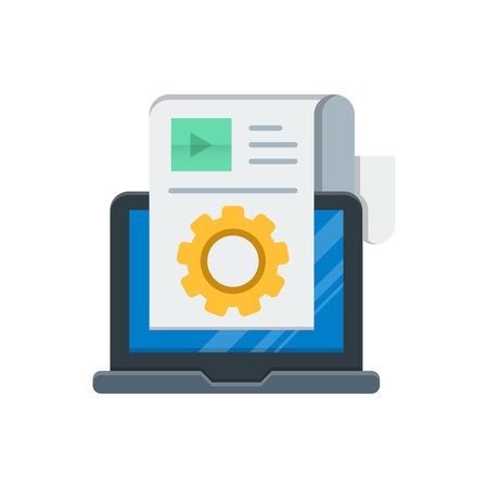 Laptop with settings icon. Flat illustration of laptop with settings vector icon for web designのイラスト素材