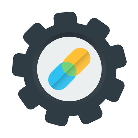 Cogwheel with pills. Flat style vector illustration on white background.のイラスト素材