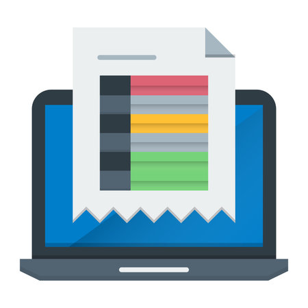 Laptop with document icon. Flat illustration of laptop with document icon for web designのイラスト素材