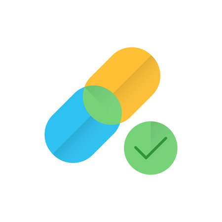 Pills and check mark icon in flat color style. Healthcare medicineのイラスト素材