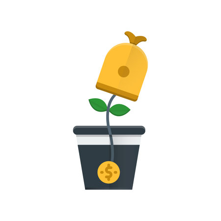 Money tree icon in flat color style. Money tree growing in potのイラスト素材