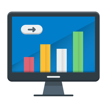 Computer monitor with graph icon. Flat illustration of computer monitor with graph icon for web designのイラスト素材