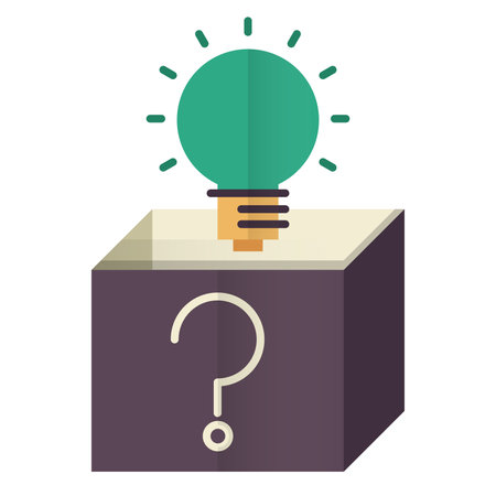 Bulb and question mark on cube. Vector illustration in flat styleのイラスト素材