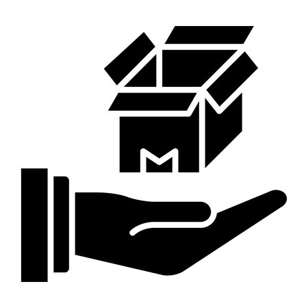 Box delivery solid icon. Hand with parcel vector illustration isolated on white. Package glyph style design, designed for web and app. Eps 10のイラスト素材