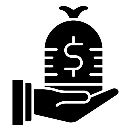 Money in hand solid icon. Hand with coin vector illustration isolated on white. Money glyph style design, designed for web and app. Eps 10のイラスト素材