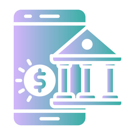 Smartphone with bank flat icon. Online banking gradient style design, designed for web and app. Eps 10.のイラスト素材