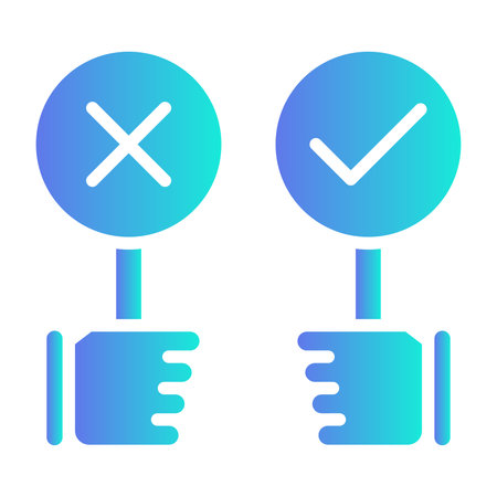 Hand holding check mark and cross. Vector illustration on white background.のイラスト素材