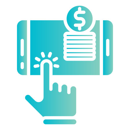 smartphone device with hand cursor and coin vector illustration neon blue designのイラスト素材