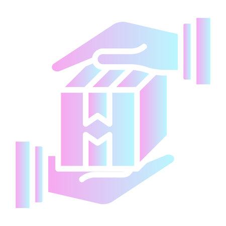 Hand holding cardboard box flat icon. Delivery package gradient style design, designed for web and app. Eps 10のイラスト素材