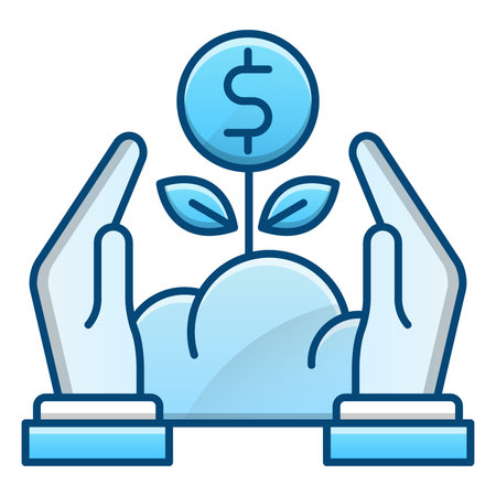 Human hands holding money plant. Vector illustration in blue color isolated on white background.のイラスト素材