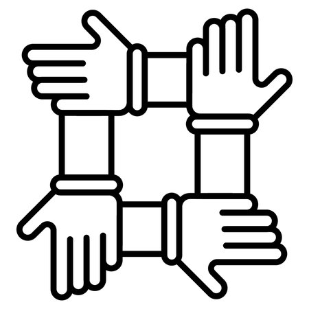 Teamwork hands icon. Outline teamwork hands vector icon for web design isolated on white backgroundのイラスト素材