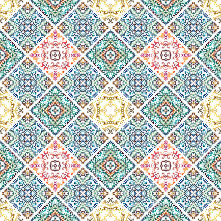 Ikat geometric folklore ornament. Oriental vector damask pattern. Ancient art of Arabesque. Tribal ethnic texture. Spanish motif on the carpet. Aztec style. Indian rug. Gypsy, Mexican embroidery.のイラスト素材