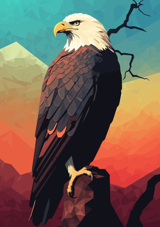 Bald eagle on the background of the mountains. Vector illustration.の素材