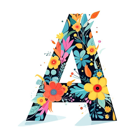 Floral alphabet. Letter A decorated with flowers. Vector illustration.の素材
