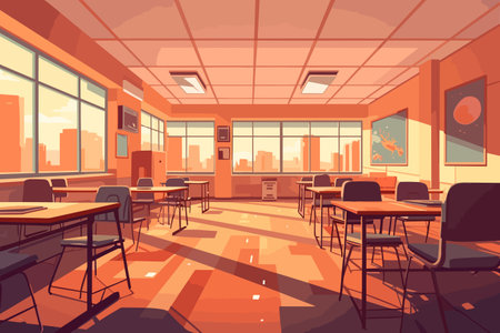 Interior of an empty school class. Vector illustration in cartoon styleの素材