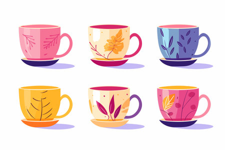 Coffee mugs set. Vector illustration in cartoon style.の素材