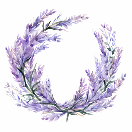 Watercolor lavender wreath isolated on white background. Hand painted illustration.の素材