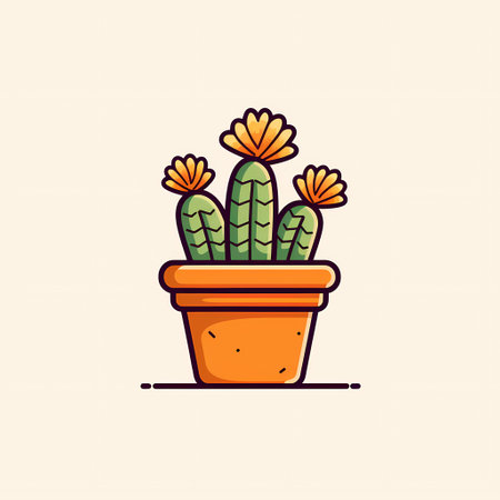 Cactus in a pot. Vector illustration in flat linear style.の素材