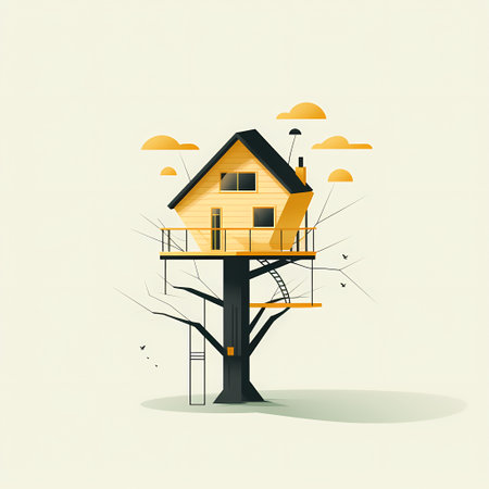 Wooden house on a tree. Vector illustration.の素材