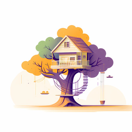 House on a tree in the park. Vector illustration in flat styleの素材
