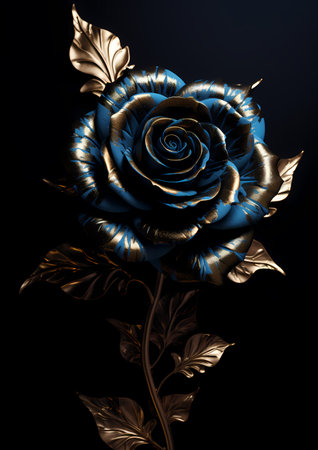 Beautiful blue rose on a black background. 3D illustration.の素材