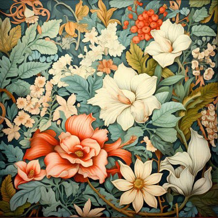 Vintage floral background with flowers and leaves.の素材