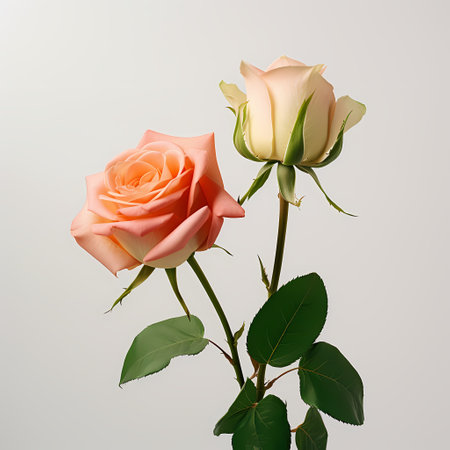 Two beautiful roses isolated on white background. Close-up image.の素材