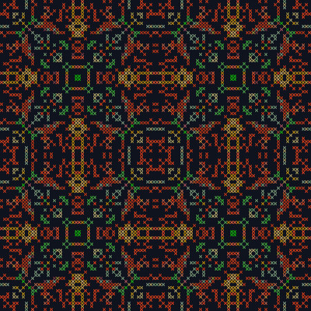 Seamless background pattern. Knitted pattern with a variety of geometric figures.